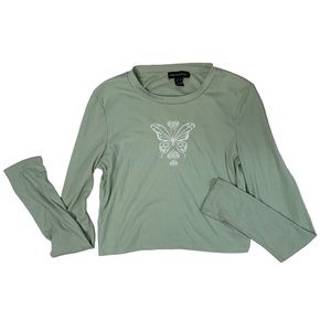 Green Sage Butterfly Ribbed Top